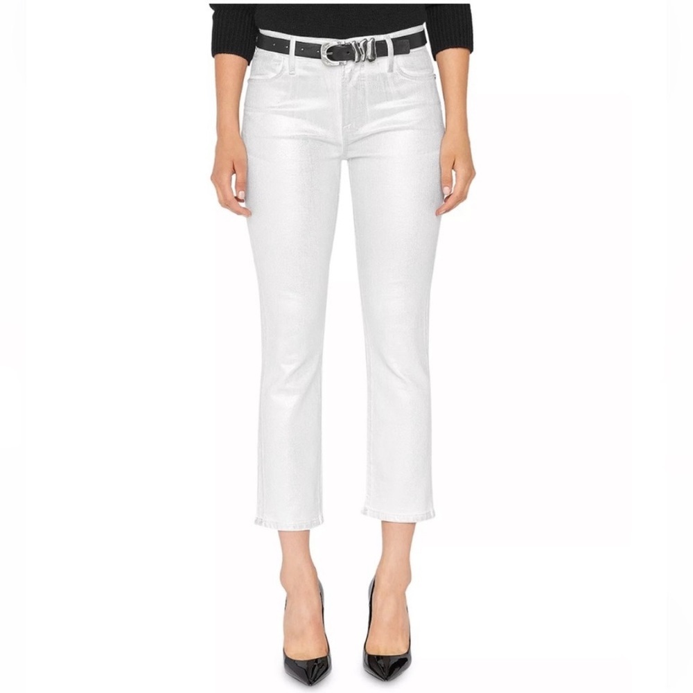 FRAME Le High High Rise Ankle Straight Coated Jeans Color Chrome Blanc Size 32